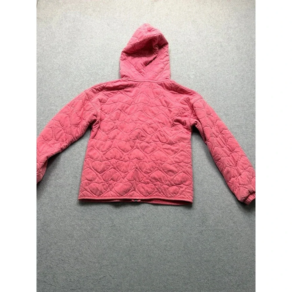 Lucky Brand Girls Pink Quilted Heart Full Zip Hoodie Jacket Clover Charm Size L